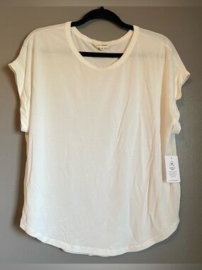 NWT Lucky Brand Sz Medium Women’s White Cap Sleeve Blouse Modal Shirt Top Rt $39